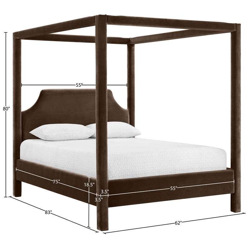 Bowery Hill Contemporary Brown Durable Velvet Upholstered Full Bed