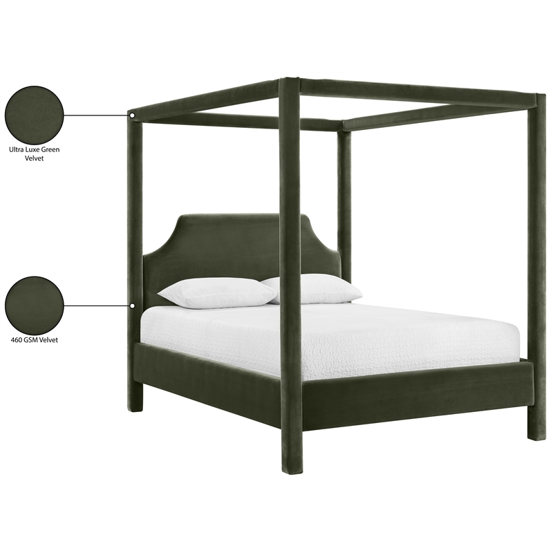 Bowery Hill Contemporary Green Durable Velvet Upholstered Full Bed