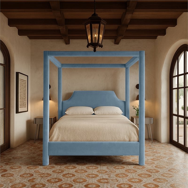 Bowery Hill Contemporary Light Blue Velvet Upholstered Full Bed