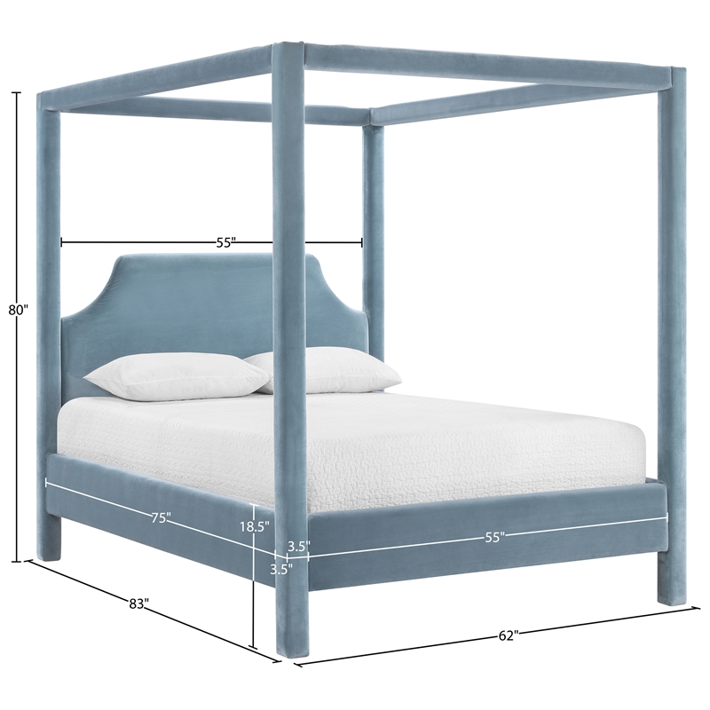 Bowery Hill Contemporary Light Blue Velvet Upholstered Full Bed
