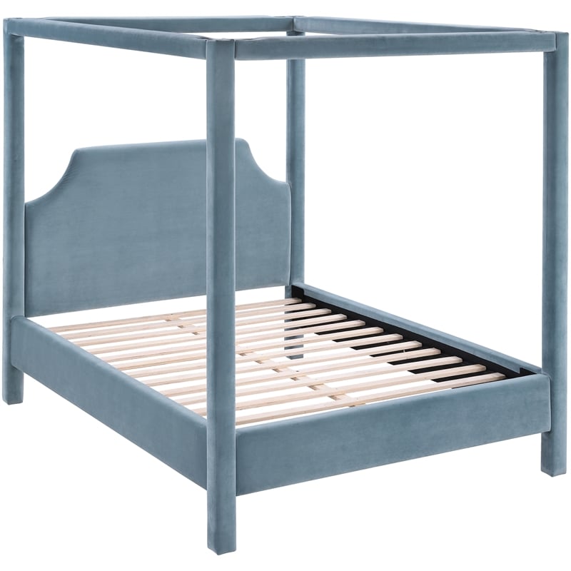 Bowery Hill Contemporary Light Blue Velvet Upholstered Full Bed