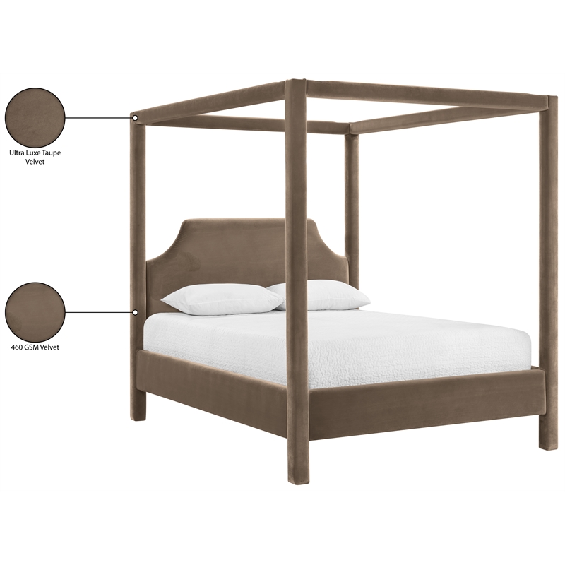 Bowery Hill Contemporary Taupe Durable Velvet Upholstered Full Bed