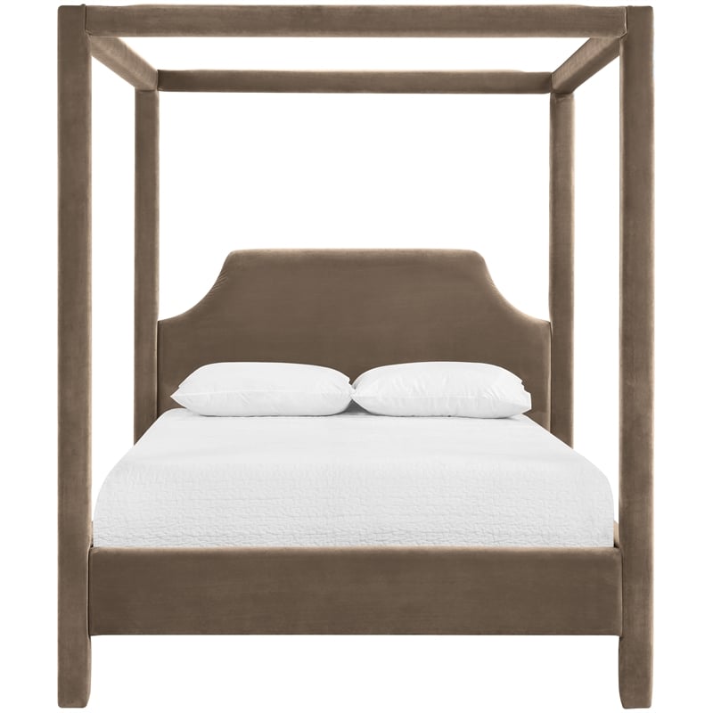 Bowery Hill Contemporary Taupe Durable Velvet Upholstered Full Bed