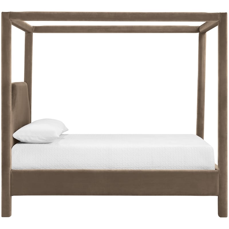 Bowery Hill Contemporary Taupe Durable Velvet Upholstered Full Bed