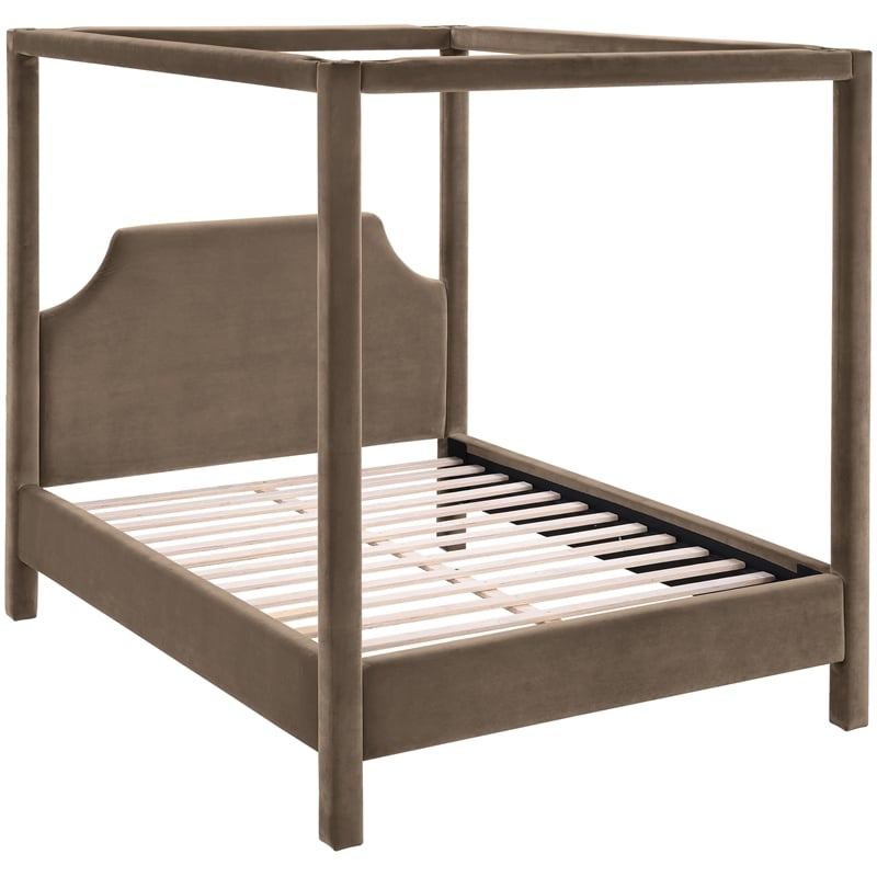 Bowery Hill Contemporary Taupe Durable Velvet Upholstered Full Bed