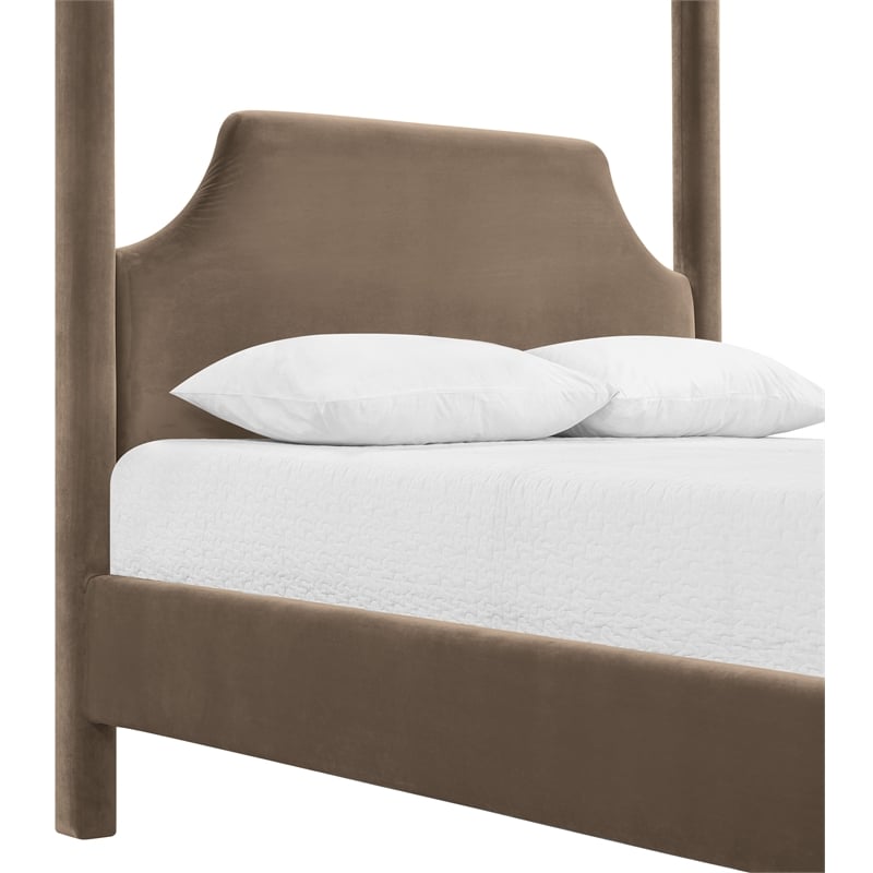 Bowery Hill Contemporary Taupe Durable Velvet Upholstered Full Bed