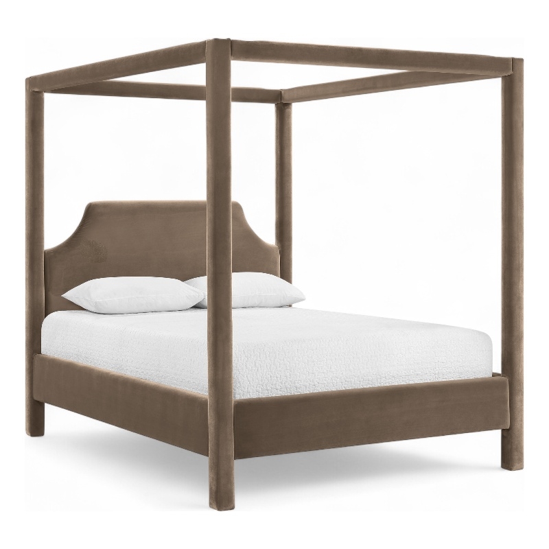 Bowery Hill Contemporary Taupe Durable Velvet Upholstered Full Bed