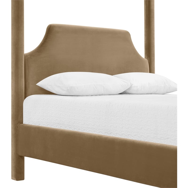 Bowery Hill Contemporary Beige Durable Velvet Upholstered King Bed