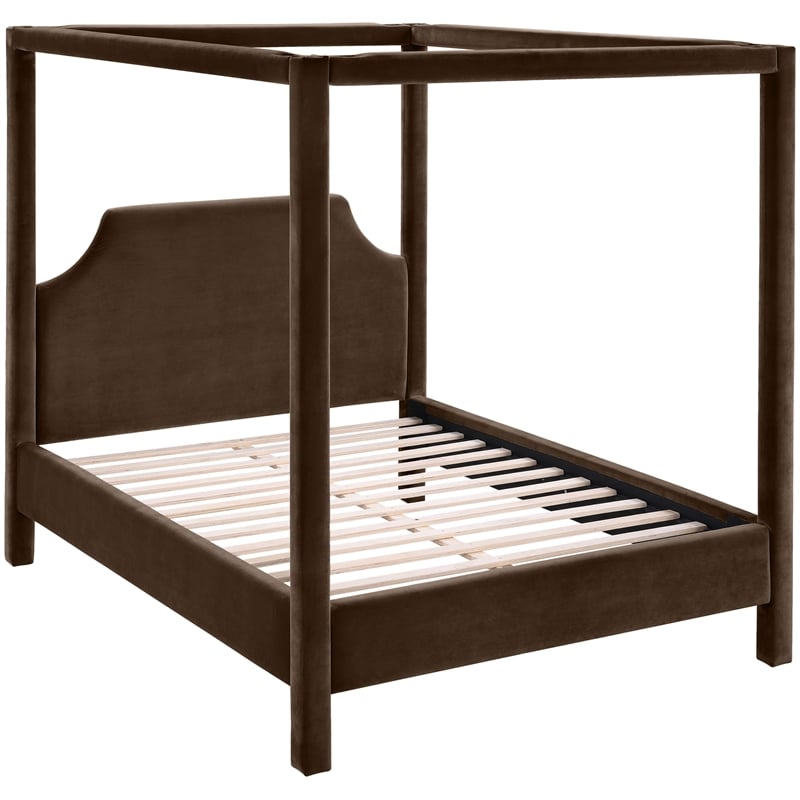 Bowery Hill Contemporary Brown Durable Velvet Upholstered King Bed