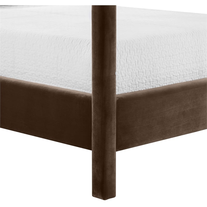 Bowery Hill Contemporary Brown Durable Velvet Upholstered King Bed