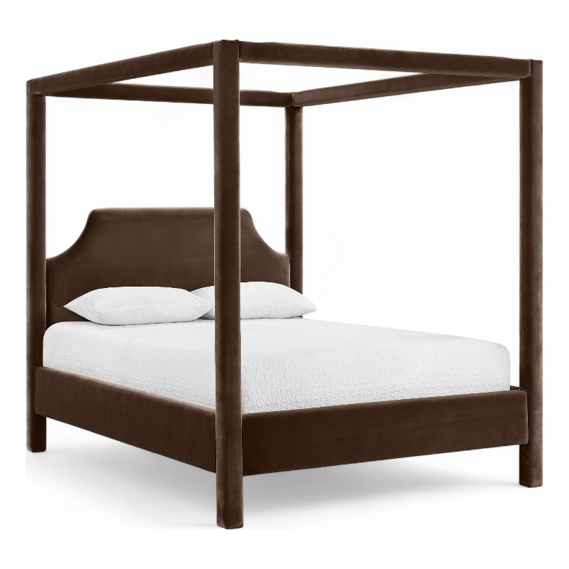 Bowery Hill Contemporary Brown Durable Velvet Upholstered King Bed