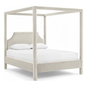 Bowery Hill Contemporary Cream Durable Velvet Upholstered King Bed