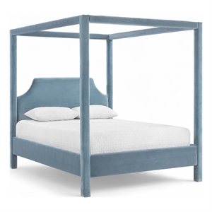 Bowery Hill Contemporary Light Blue Velvet Upholstered King Bed