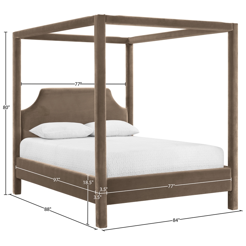 Bowery Hill Contemporary Taupe Durable Velvet Upholstered King Bed