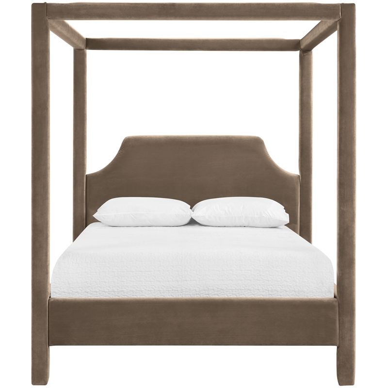 Bowery Hill Contemporary Taupe Durable Velvet Upholstered King Bed
