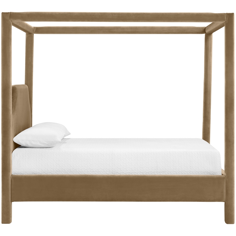 Bowery Hill Contemporary Beige Durable Velvet Upholstered Queen Bed