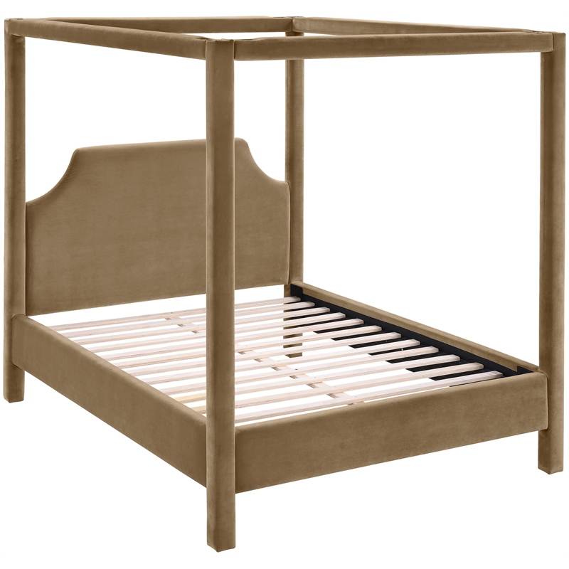 Bowery Hill Contemporary Beige Durable Velvet Upholstered Queen Bed