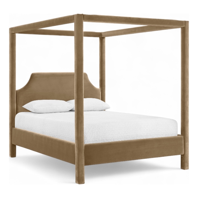 Bowery Hill Contemporary Beige Durable Velvet Upholstered Queen Bed