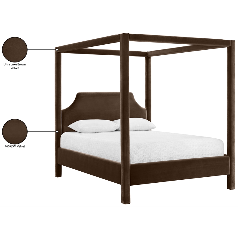 Bowery Hill Contemporary Brown Durable Velvet Upholstered Queen Bed