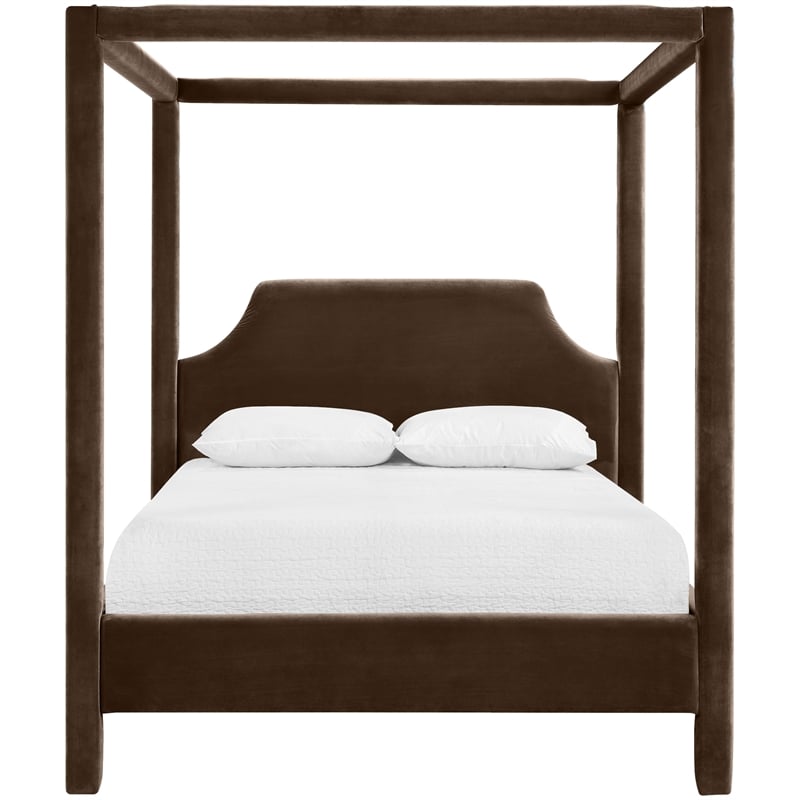 Bowery Hill Contemporary Brown Durable Velvet Upholstered Queen Bed