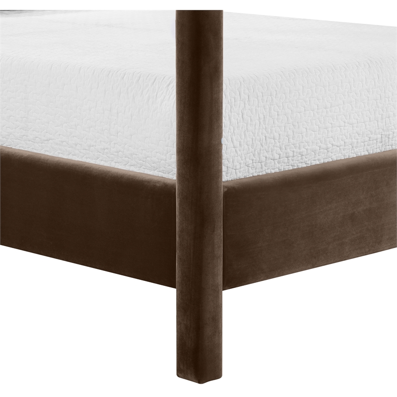 Bowery Hill Contemporary Brown Durable Velvet Upholstered Queen Bed