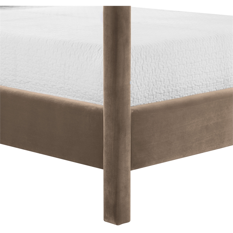 Bowery Hill Contemporary Taupe Durable Velvet Upholstered Queen Bed
