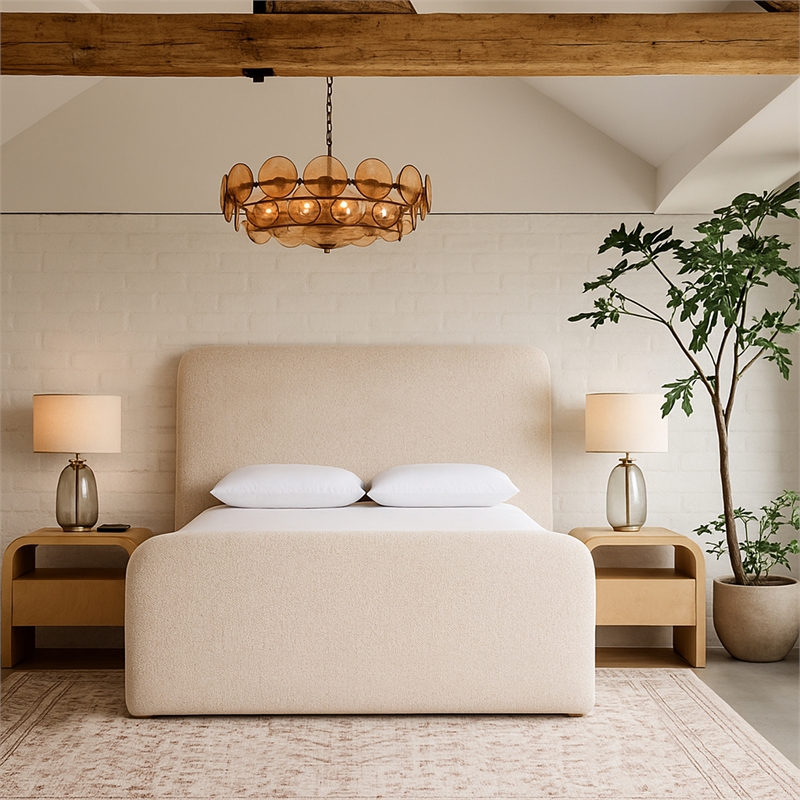Bowery Hill Contemporary Beige Linen Textured Fabric Queen Bed