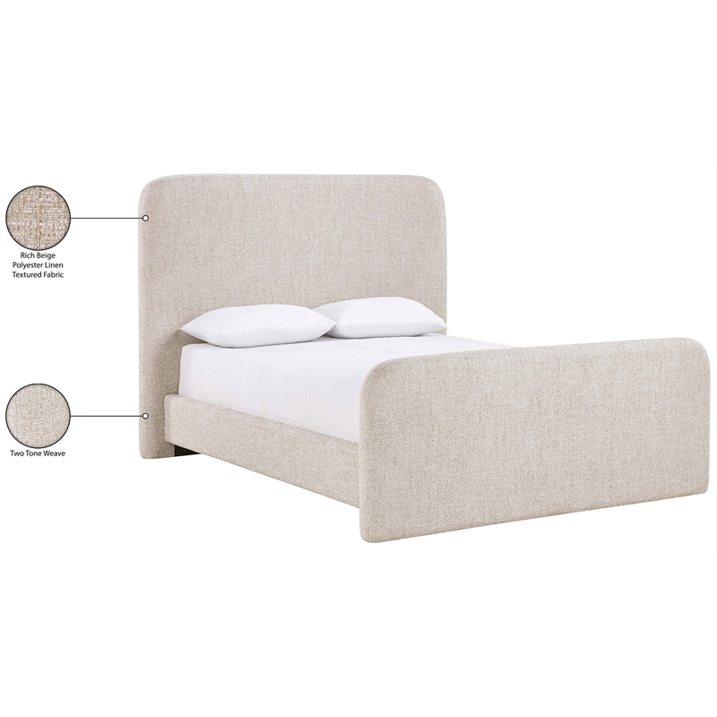 Bowery Hill Contemporary Beige Linen Textured Fabric Queen Bed