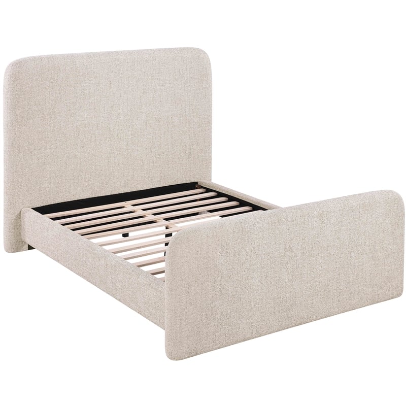 Bowery Hill Contemporary Beige Linen Textured Fabric Queen Bed