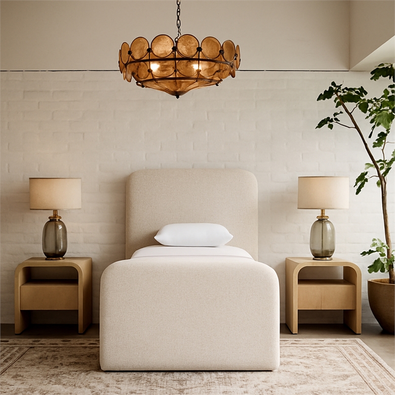 Bowery Hill Contemporary Beige Linen Textured Fabric Twin Bed