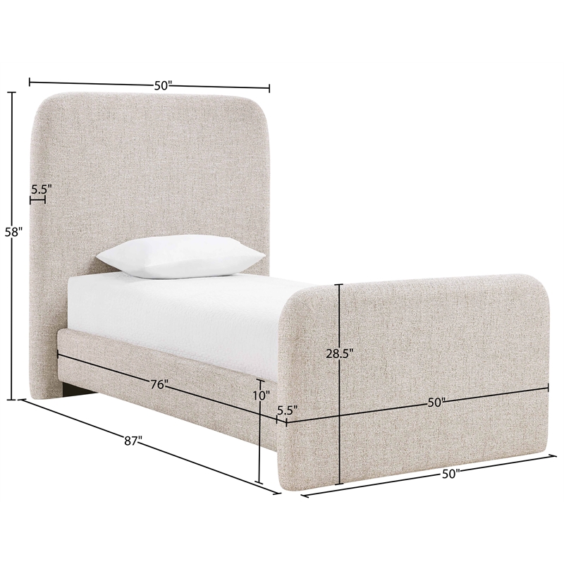 Bowery Hill Contemporary Beige Linen Textured Fabric Twin Bed