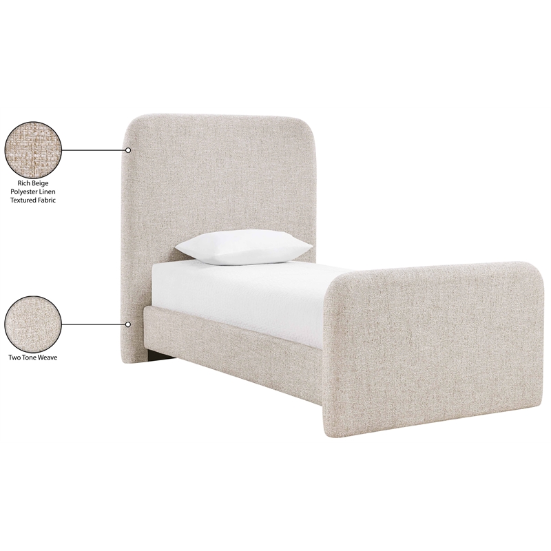 Bowery Hill Contemporary Beige Linen Textured Fabric Twin Bed