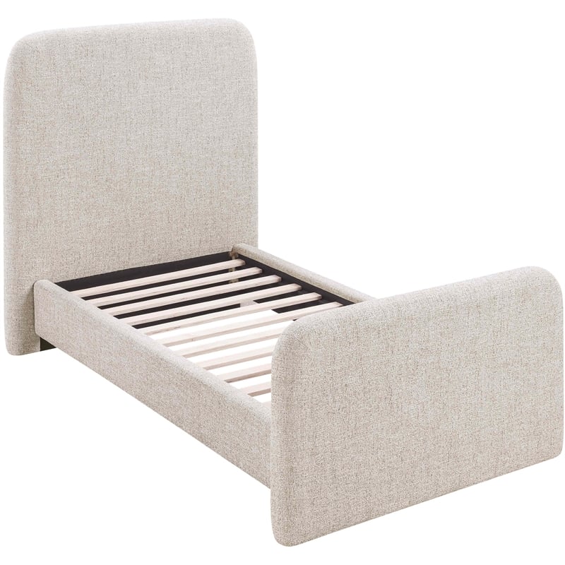 Bowery Hill Contemporary Beige Linen Textured Fabric Twin Bed