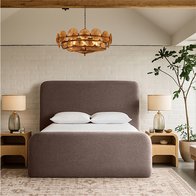 Bowery Hill Contemporary Brown Linen Textured Fabric Queen Bed