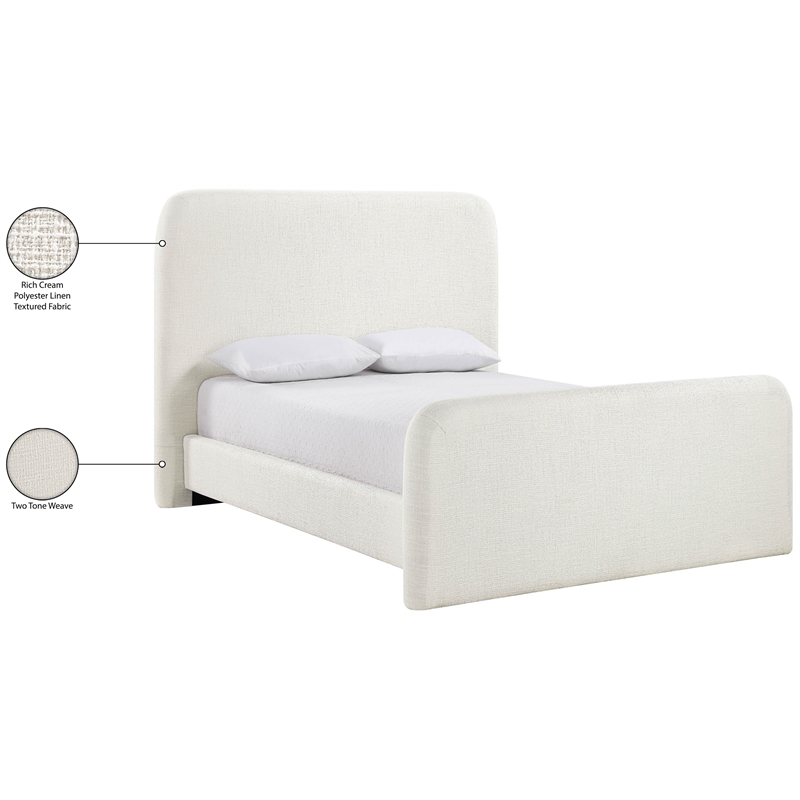 Bowery Hill Contemporary Cream Linen Textured Fabric Full Bed