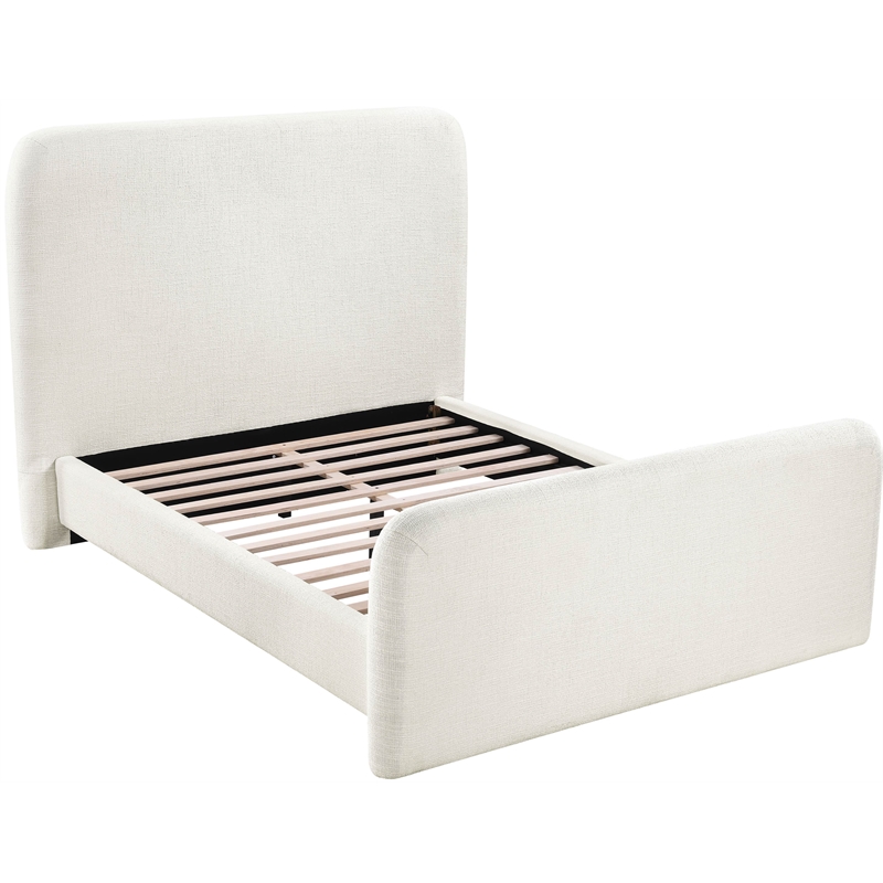 Bowery Hill Contemporary Cream Linen Textured Fabric King Bed