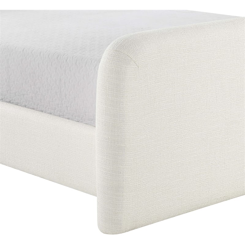 Bowery Hill Contemporary Cream Linen Textured Fabric Queen Bed