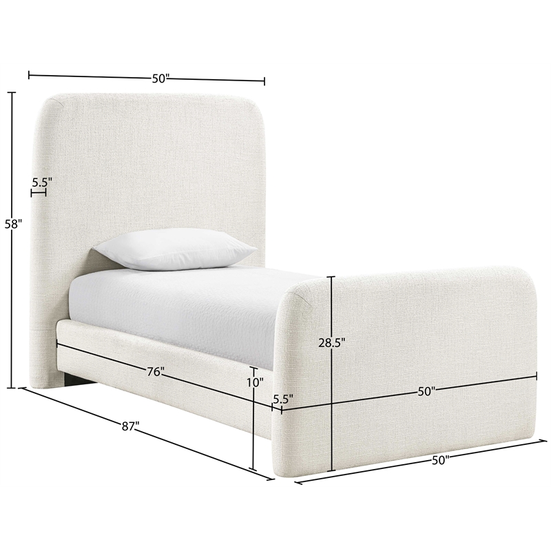 Bowery Hill Contemporary Cream Linen Textured Fabric Twin Bed