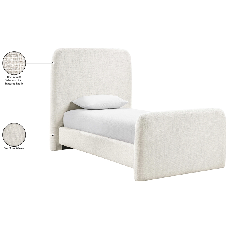 Bowery Hill Contemporary Cream Linen Textured Fabric Twin Bed