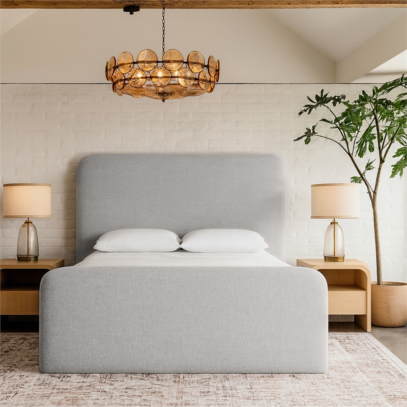 Bowery Hill Contemporary Grey Linen Textured Fabric Full Bed