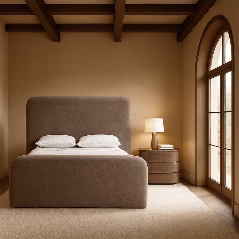 Bowery Hill Contemporary Soft Brown Chenille Fabric Queen Bed