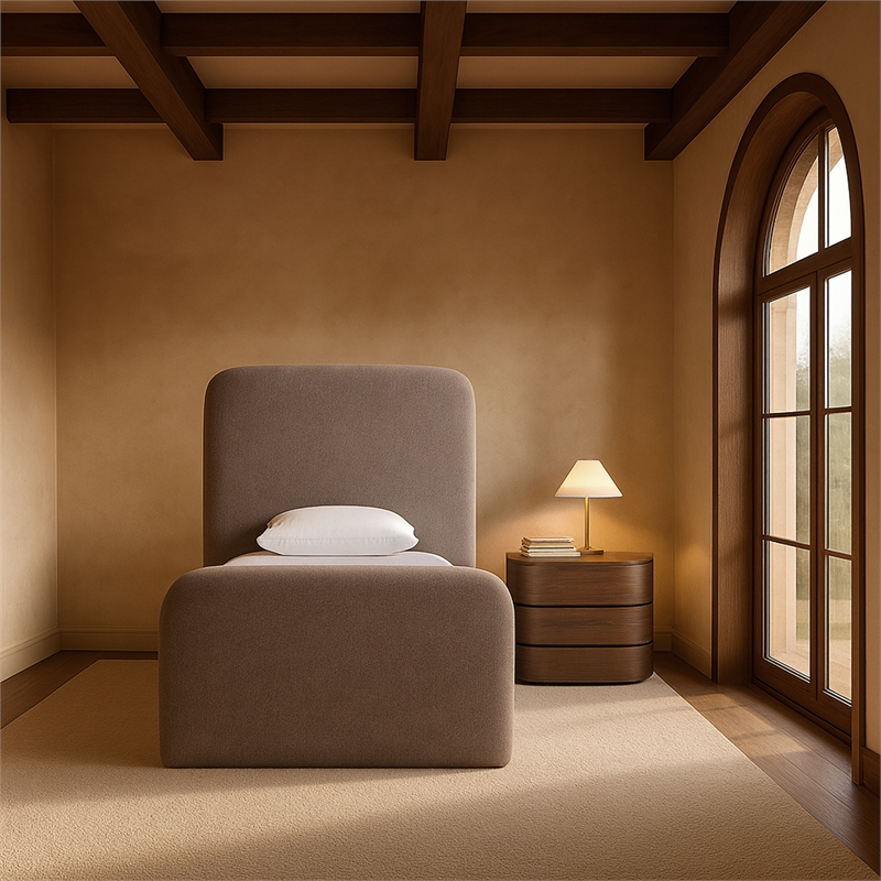 Bowery Hill Contemporary Soft Brown Chenille Fabric Twin Bed