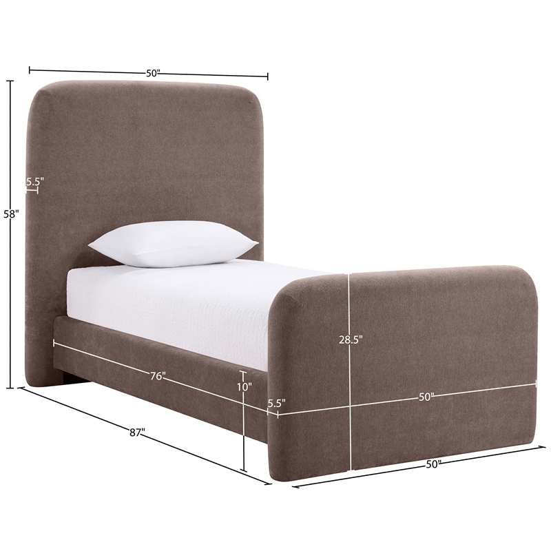 Bowery Hill Contemporary Soft Brown Chenille Fabric Twin Bed