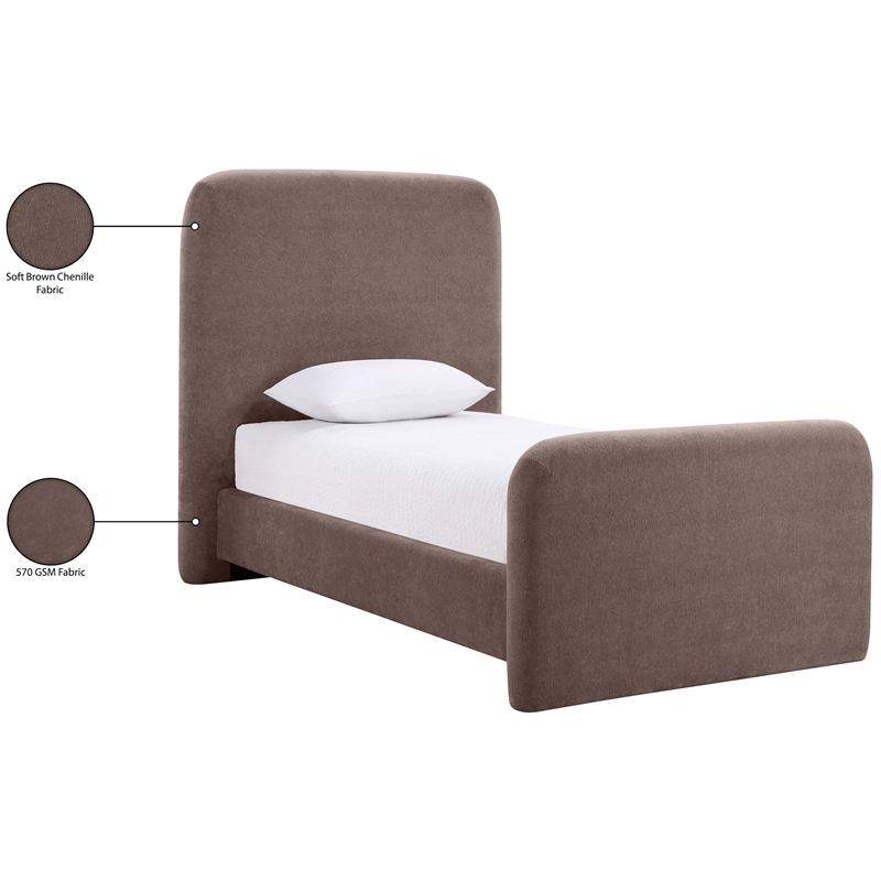 Bowery Hill Contemporary Soft Brown Chenille Fabric Twin Bed