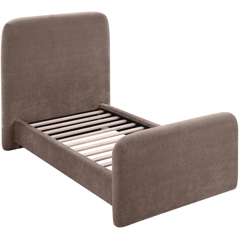 Bowery Hill Contemporary Soft Brown Chenille Fabric Twin Bed