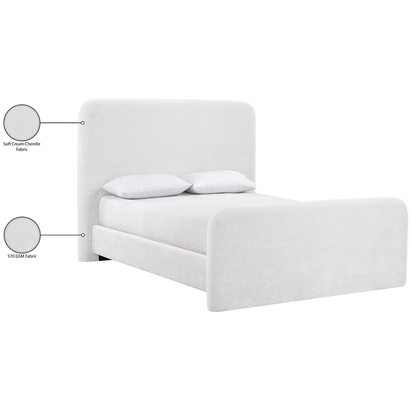 Bowery Hill Contemporary Soft Cream Chenille Fabric Queen Bed