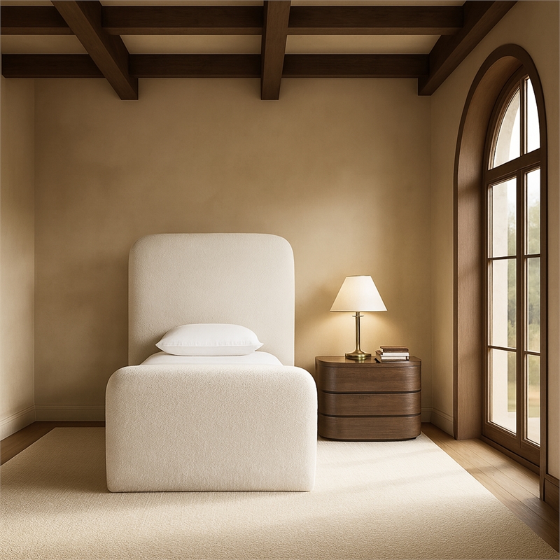 Bowery Hill Contemporary Soft Cream Chenille Fabric Twin Bed