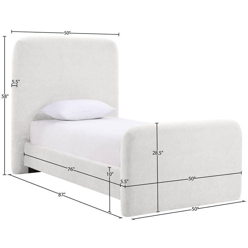 Bowery Hill Contemporary Soft Cream Chenille Fabric Twin Bed