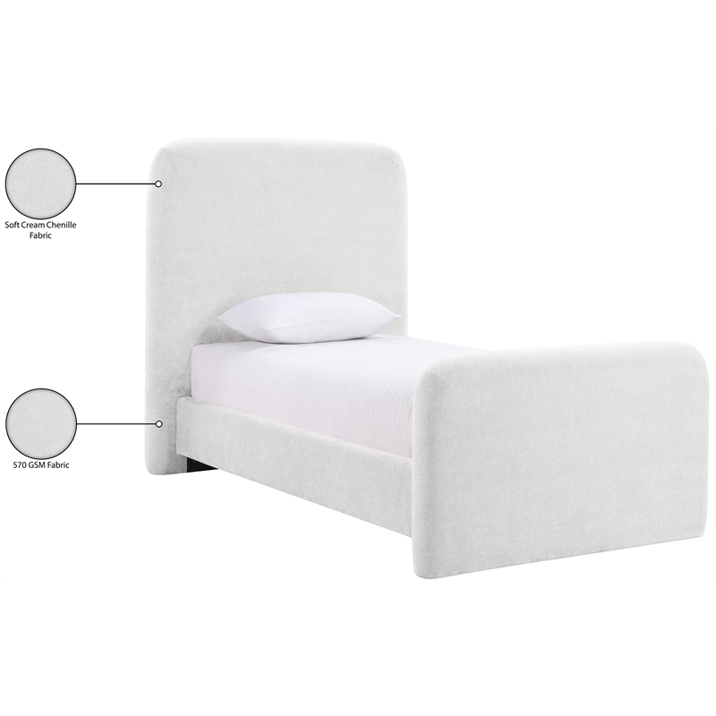 Bowery Hill Contemporary Soft Cream Chenille Fabric Twin Bed