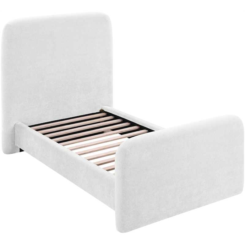 Bowery Hill Contemporary Soft Cream Chenille Fabric Twin Bed